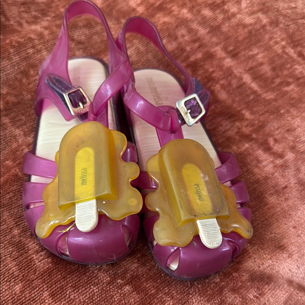 Mini Melissa Purple Kids Sandals with Yellow Popsicle Design